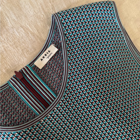 Akris Punto Textured Blue Sleeveless Jacquard-Knit Fit-And-Flare Dress Size 8 - Picture 4 of 5